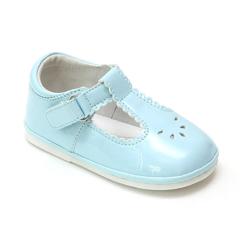 Angel Baby Girls Dottie Scalloped T-Strap Mary Janes - Patent Sky Blue