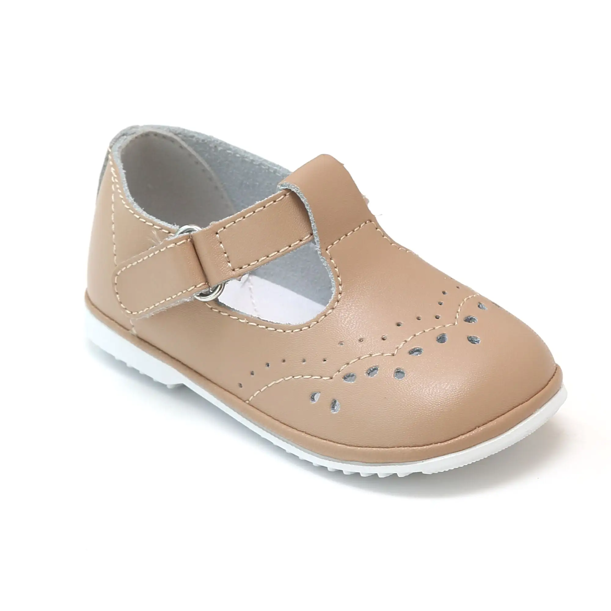 Angel Baby Girls Latte Leather T-Strap Mary Janes