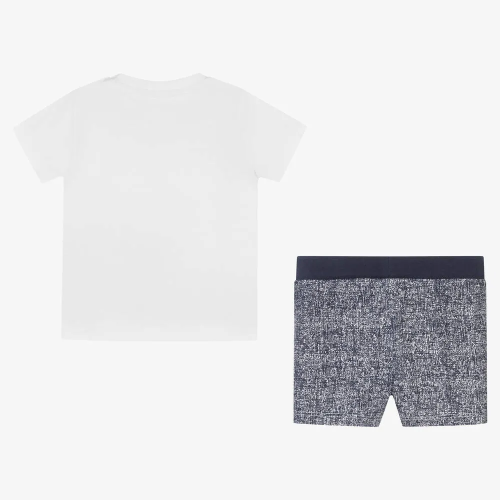 Baby Boys Blue & White Cotton Shorts Set