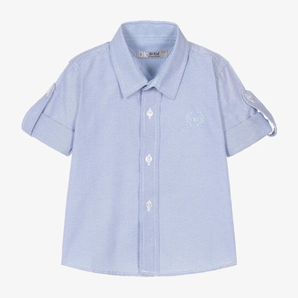 Baby Boys Blue & White Stripe Cotton Shirt 