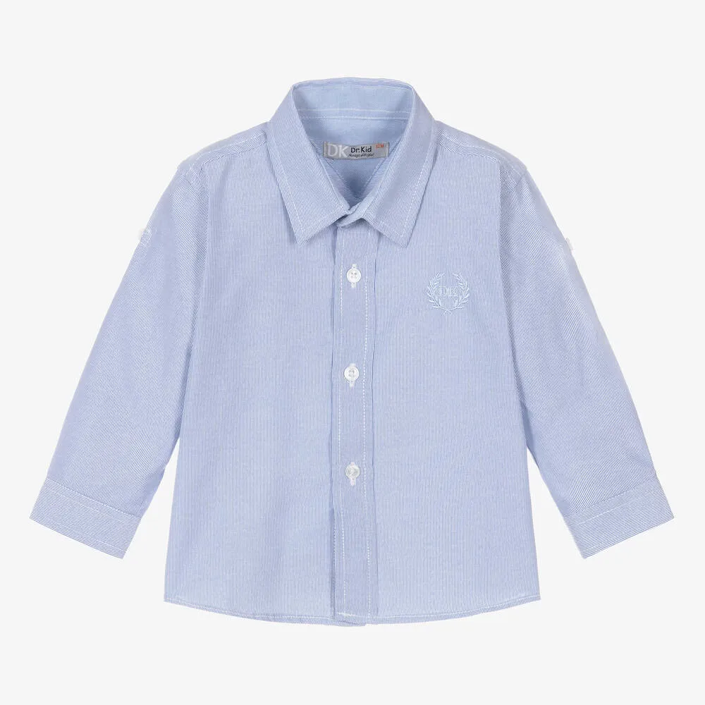 Baby Boys Blue & White Stripe Cotton Shirt 