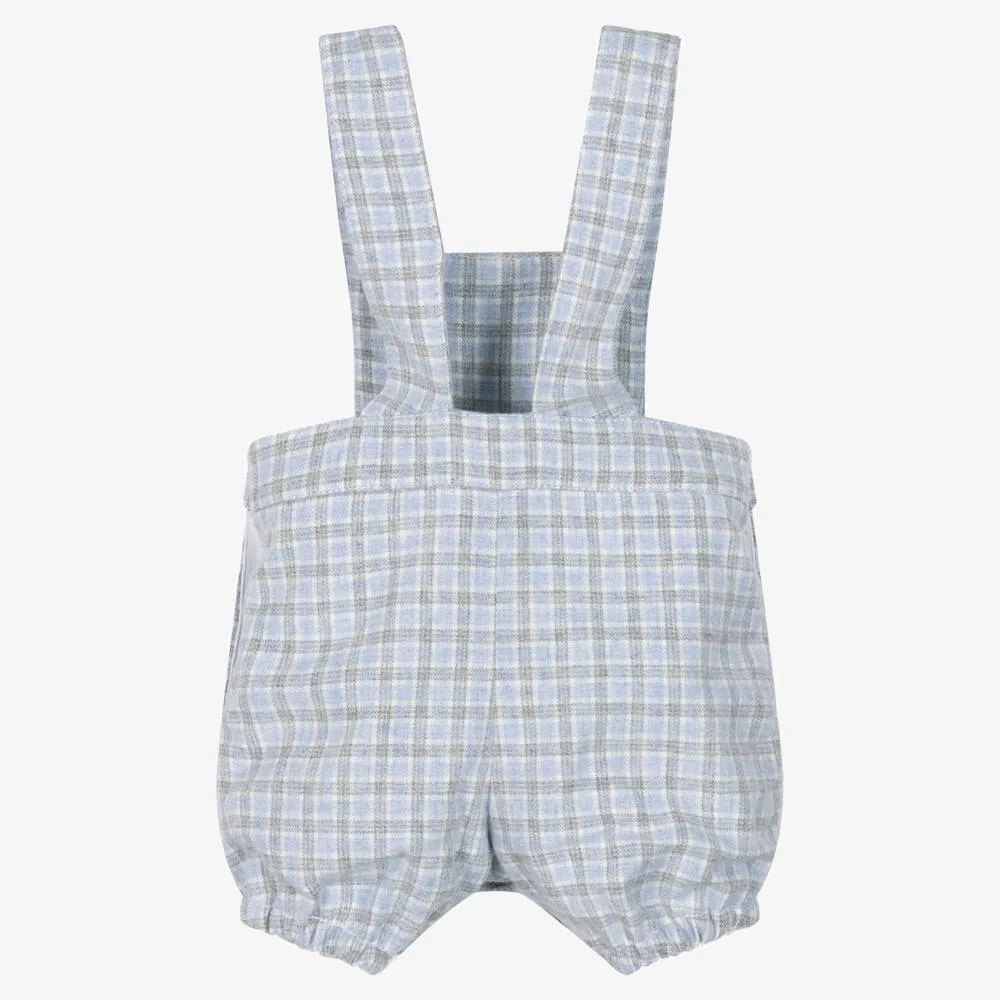 Baby Boys Blue Check Dungaree Shorts