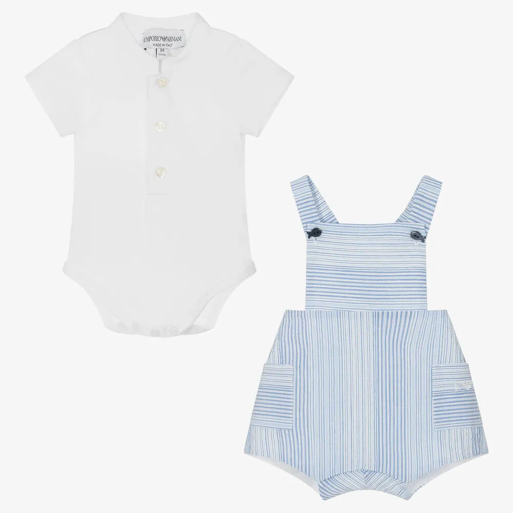 Baby Boys Blue Striped Dungaree Set