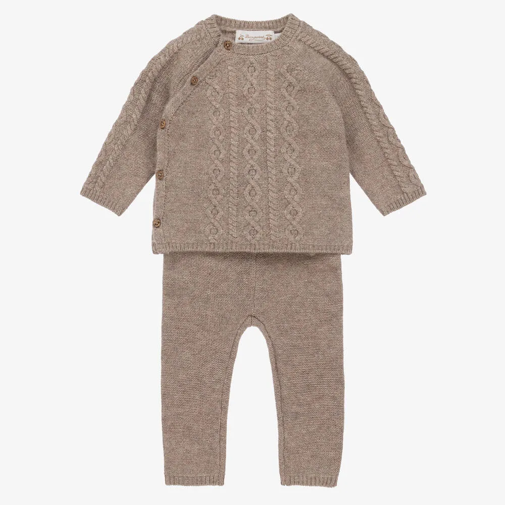 Baby Boys Brown Wool Knitted Trouser Set