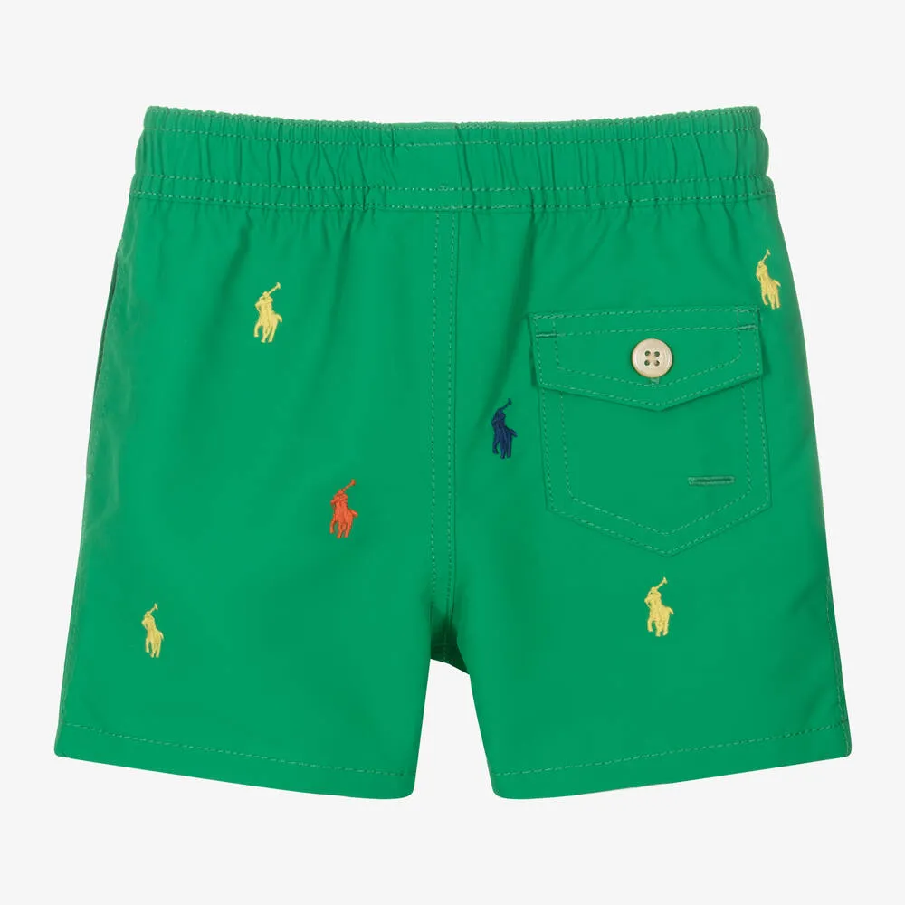 Baby Boys Green Polo Pony Swim Shorts