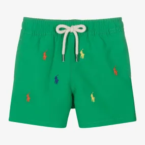 Baby Boys Green Polo Pony Swim Shorts