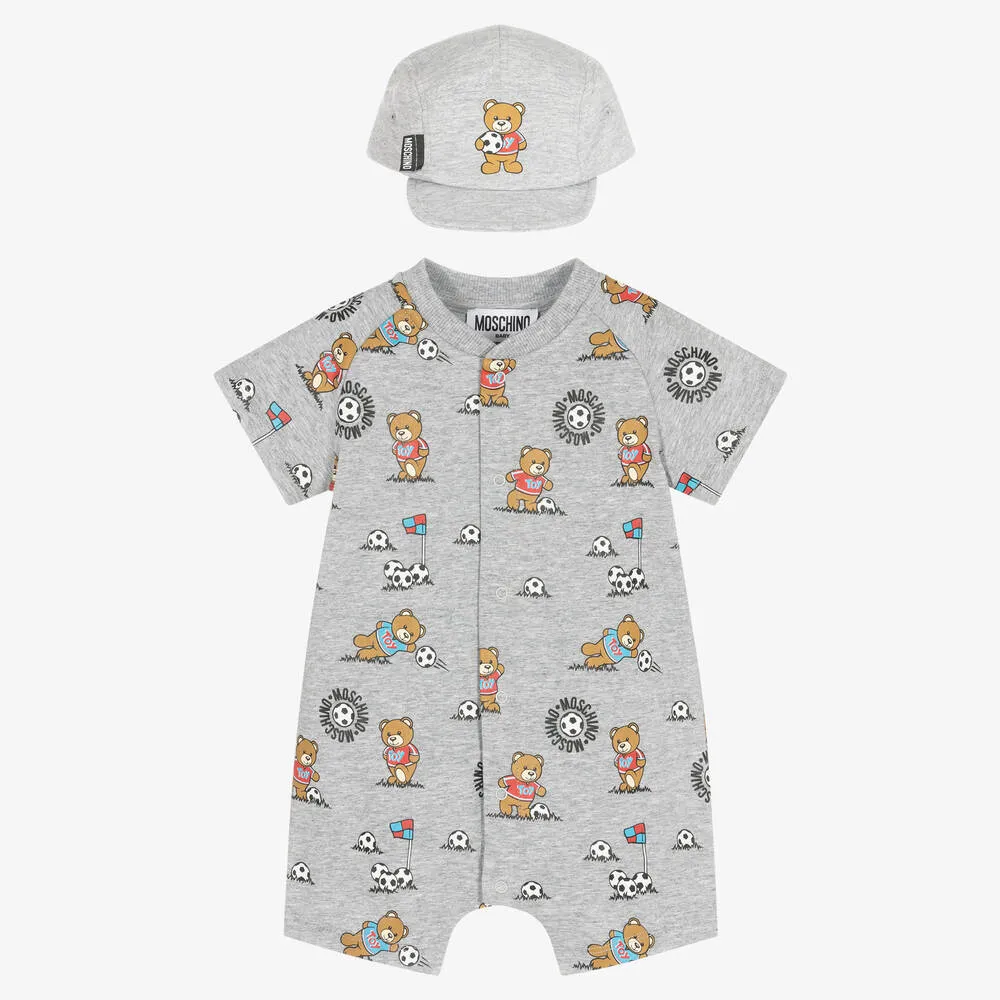 Baby Boys Grey Bear Shortie & Hat Set