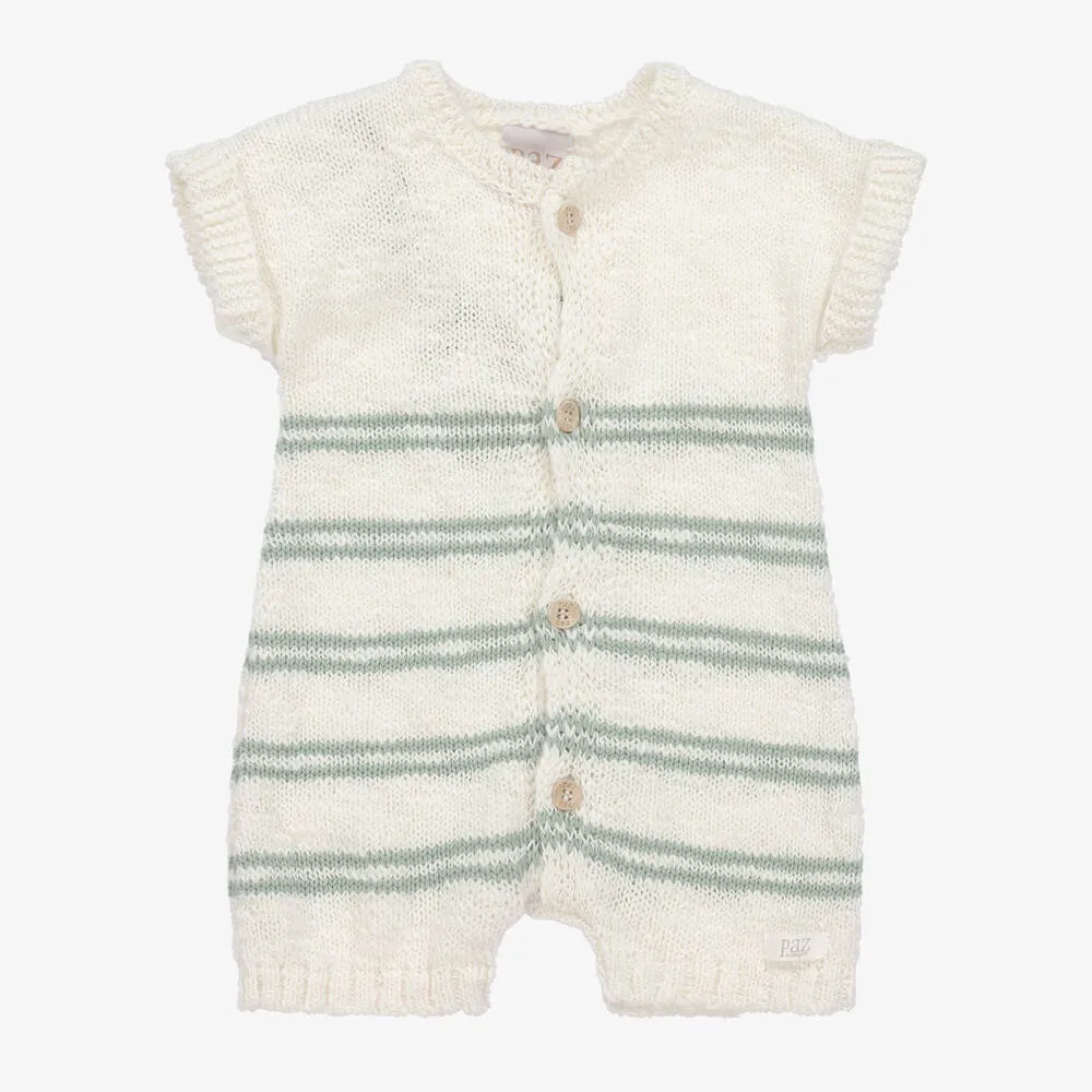 Baby Boys Ivory & Green Knitted Shortie