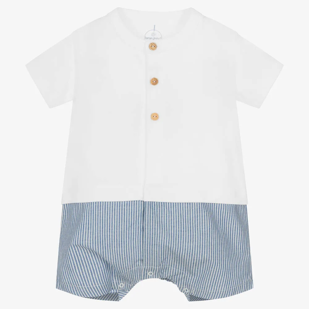 Baby Boys White & Blue Cotton Shortie