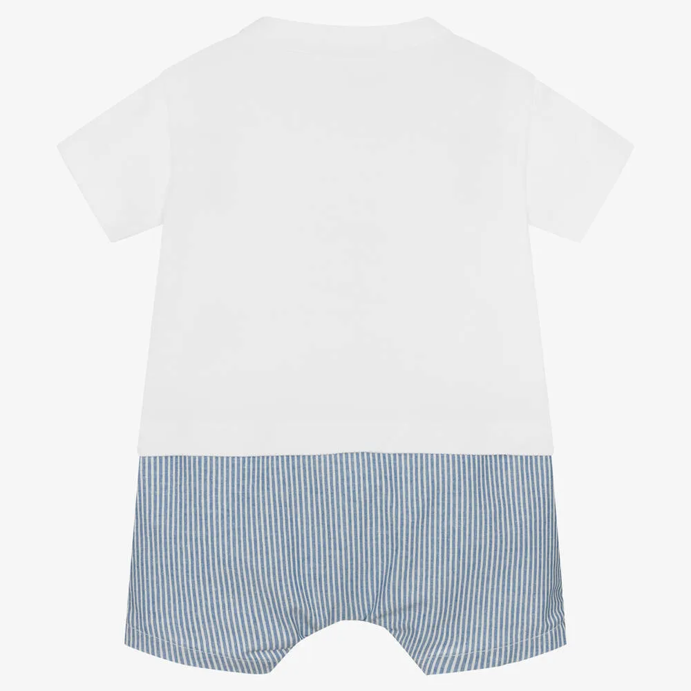 Baby Boys White & Blue Cotton Shortie