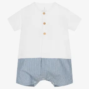 Baby Boys White & Blue Cotton Shortie