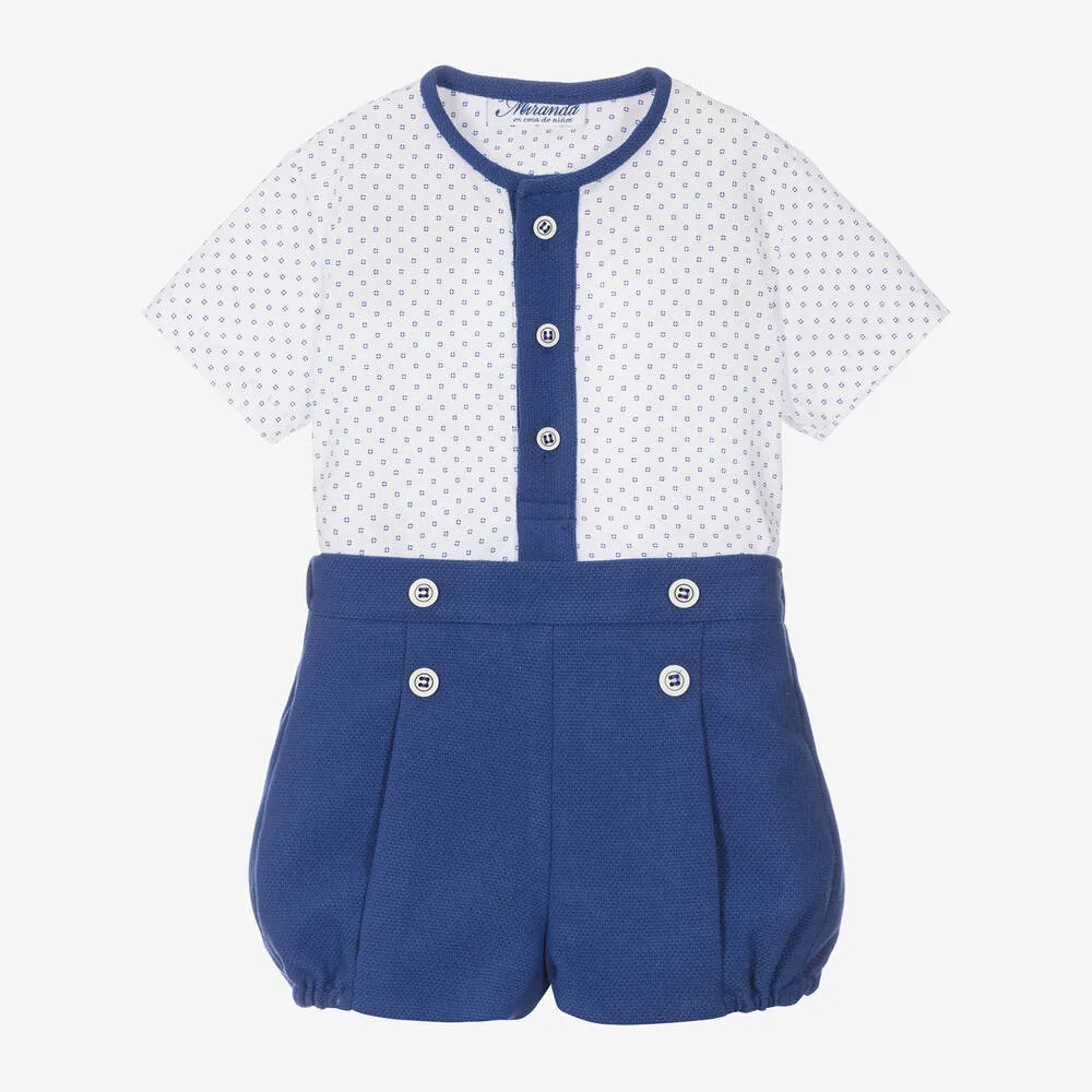 Baby Boys White & Blue Shorts Set