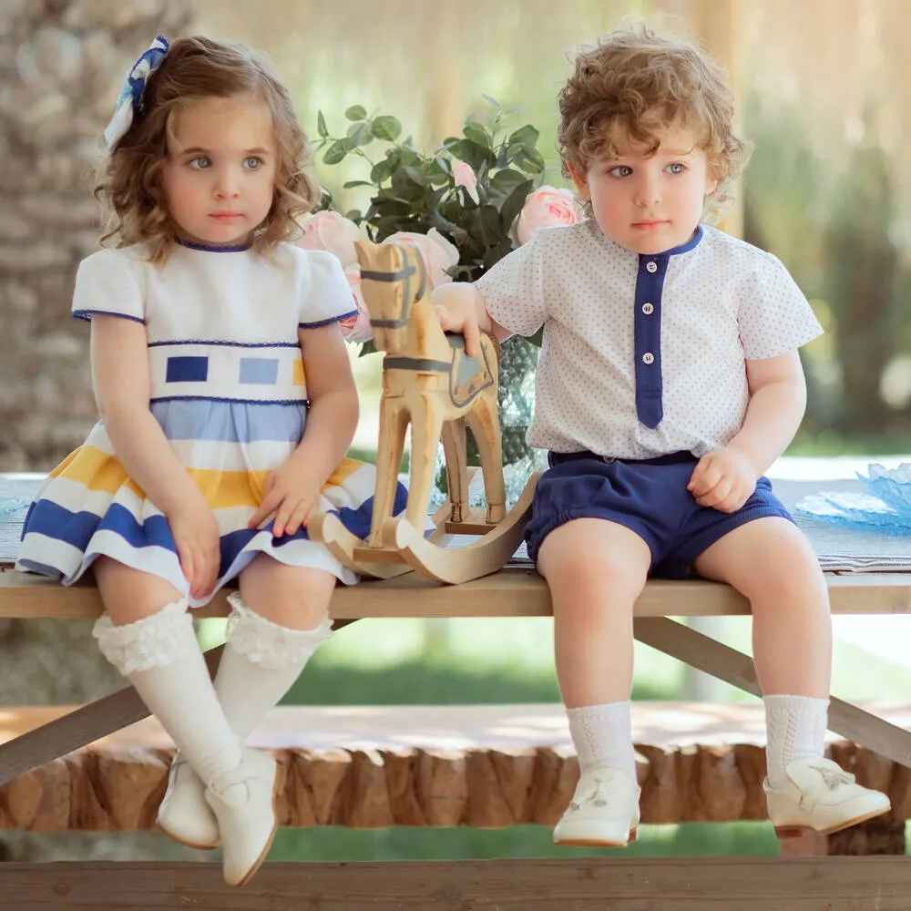 Baby Boys White & Blue Shorts Set