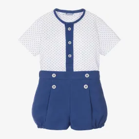 Baby Boys White & Blue Shorts Set