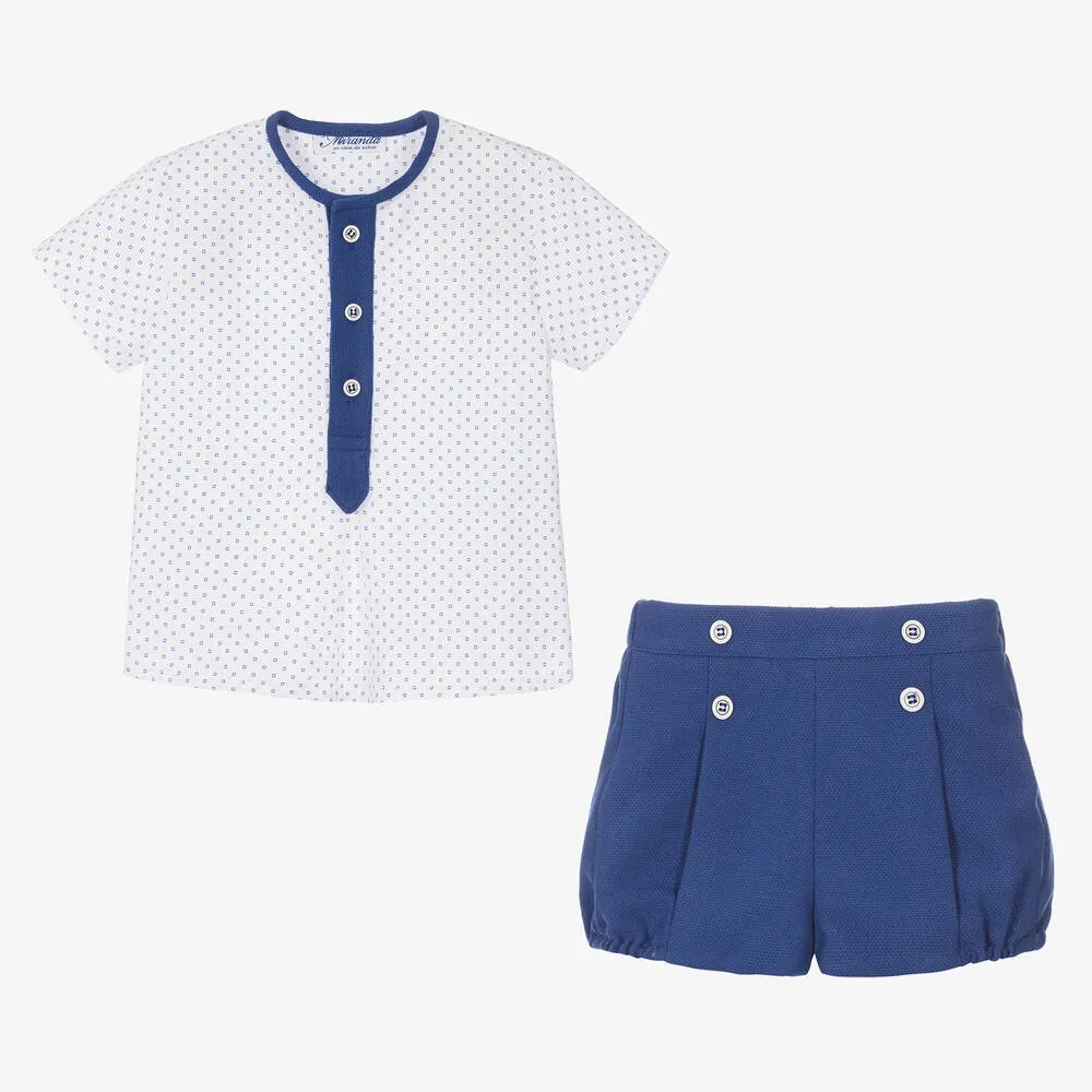 Baby Boys White & Blue Shorts Set