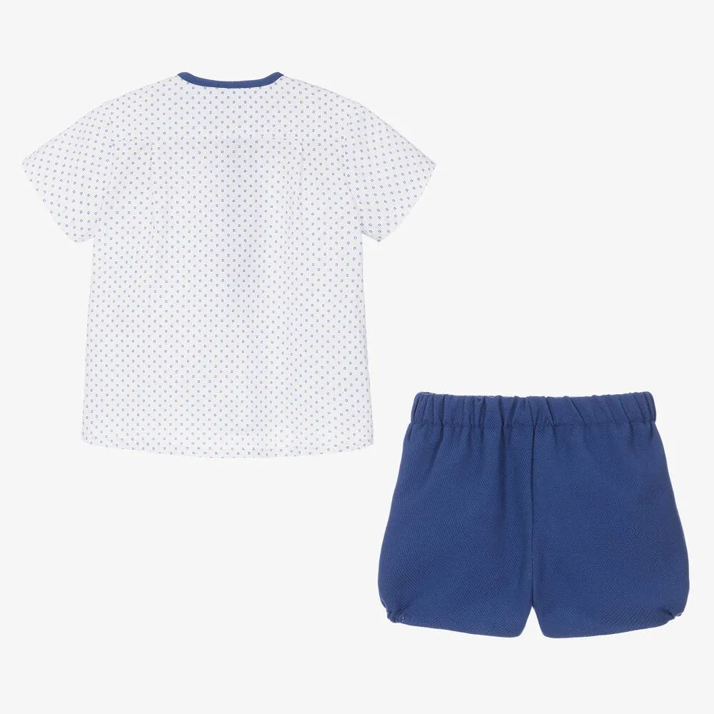 Baby Boys White & Blue Shorts Set