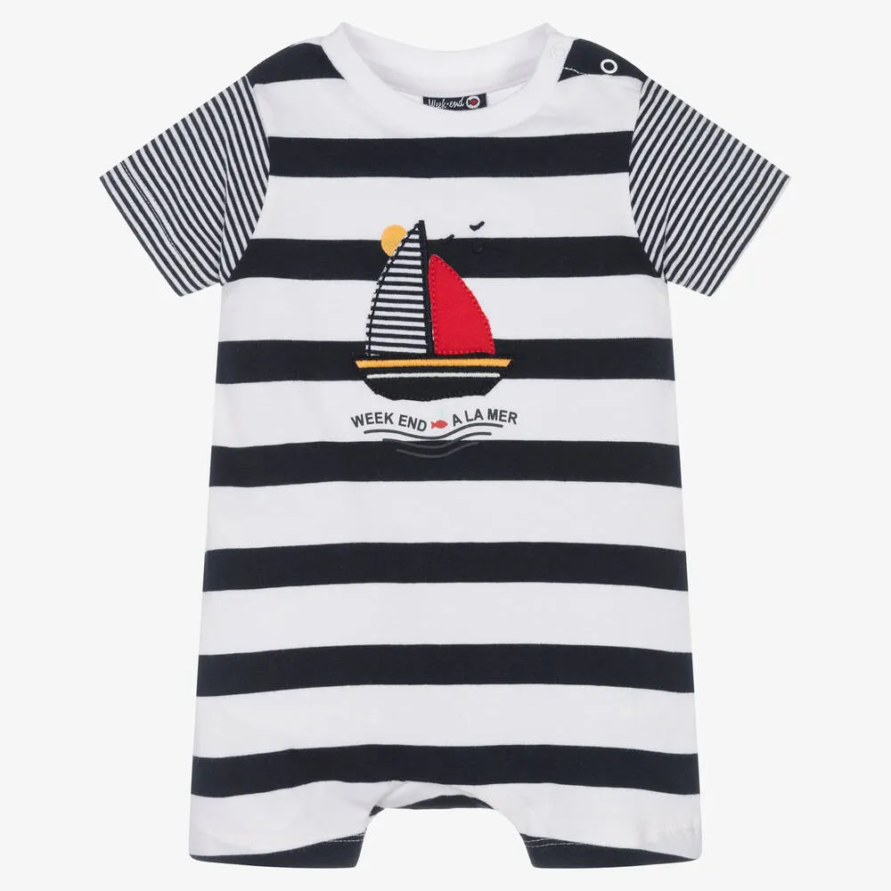 Baby Boys White Breton Stripe Cotton Shortie