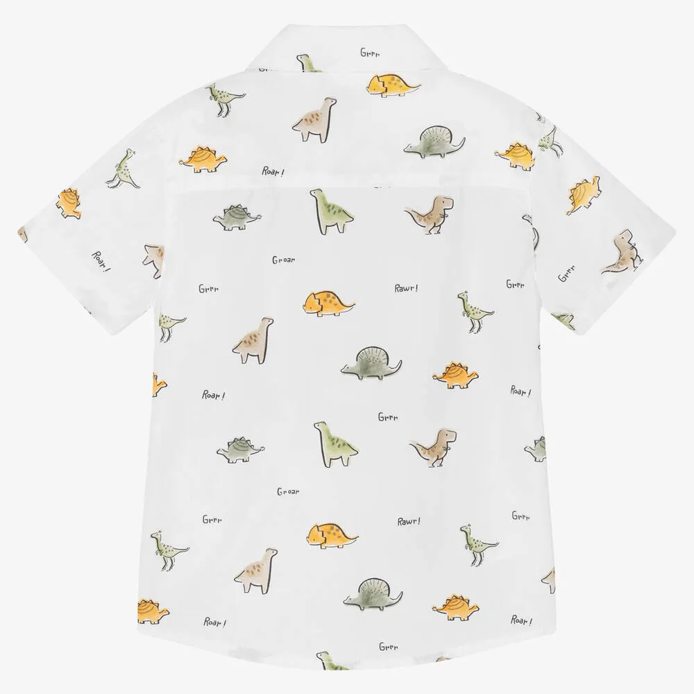 Baby Boys White Dinosaur Cotton Shirt