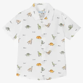 Baby Boys White Dinosaur Cotton Shirt