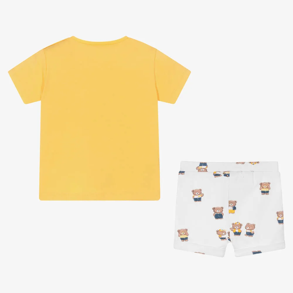 Baby Boys Yellow & White Cotton Shorts Set