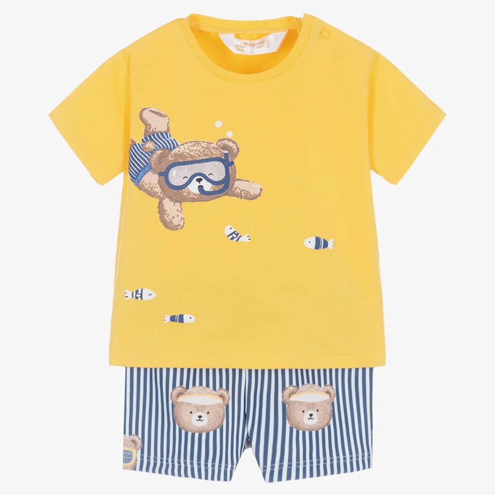 Baby Boys Yellow Bear Swim Shorts Set