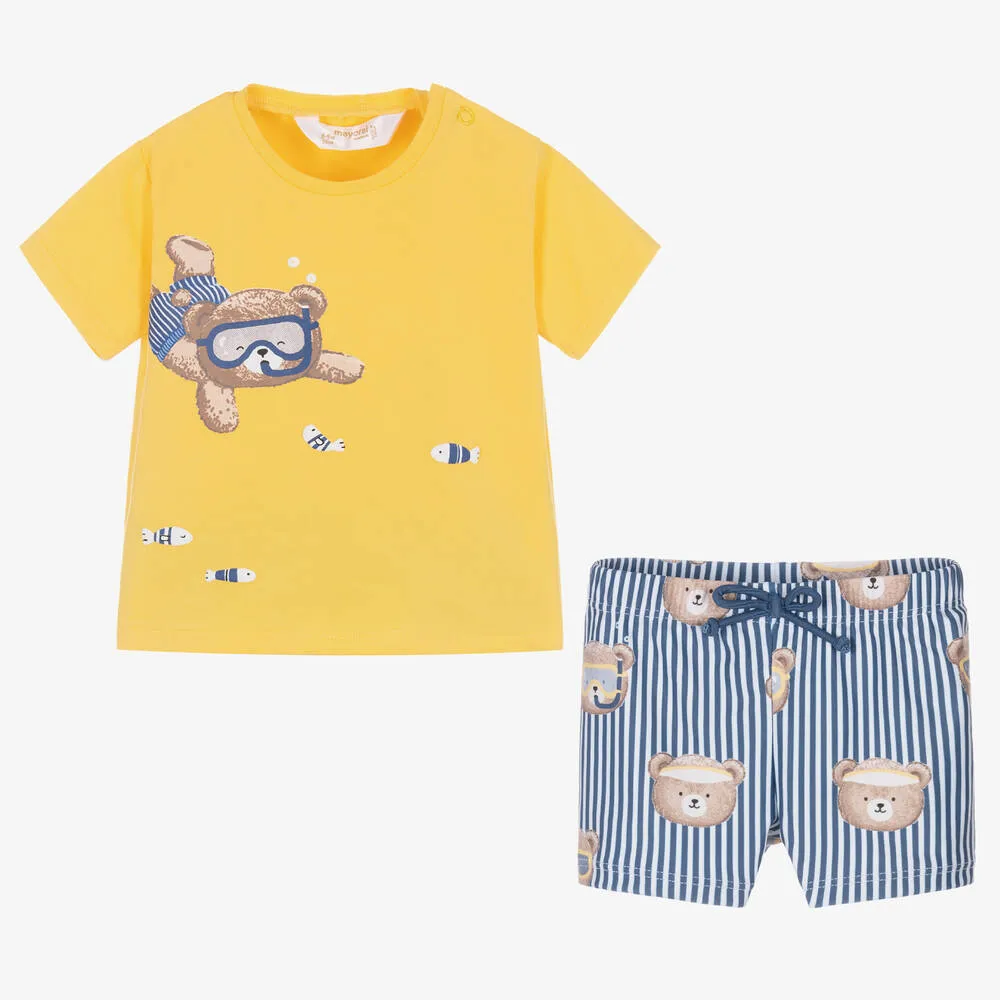 Baby Boys Yellow Bear Swim Shorts Set