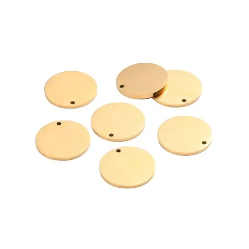 Charms, 304 Stainless Steel, Blank Stamping Tags, Flat, Round, Laser-Cut, Polished, Ion Plated, Golden, 15mm