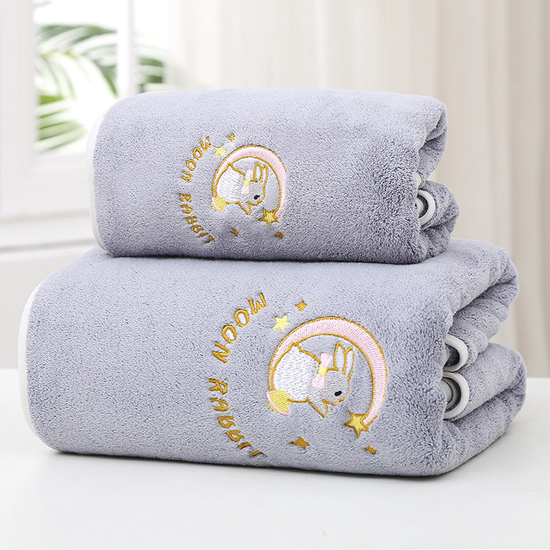 Coral velvet thickened high-end bath towel embroidered with moon