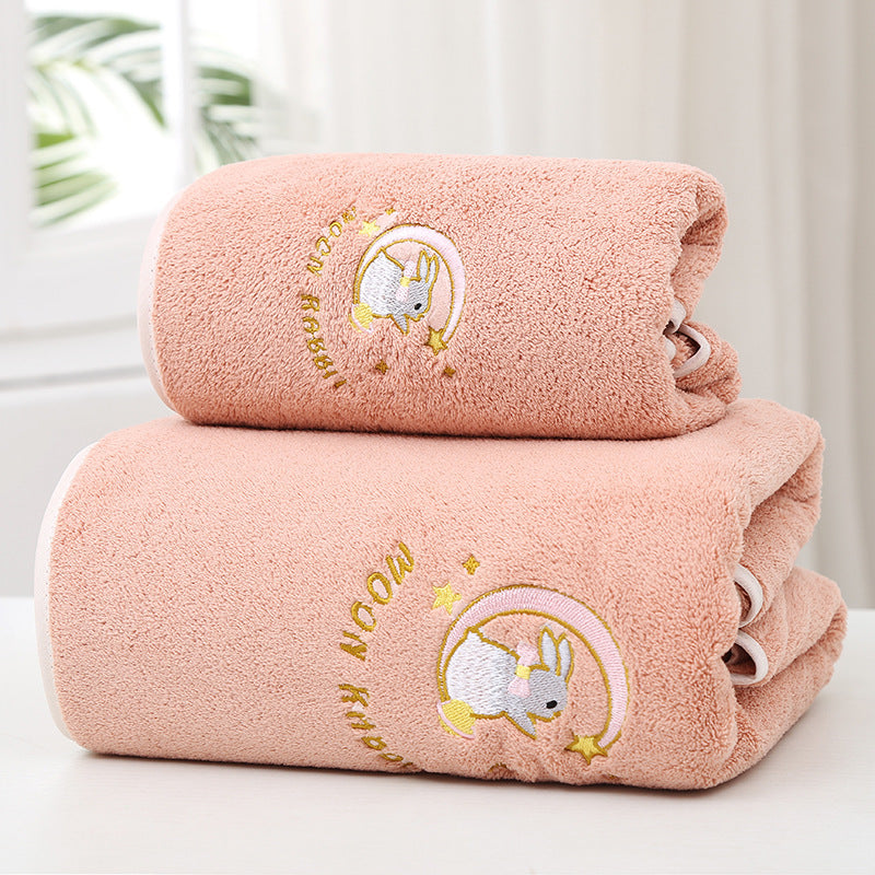 Coral velvet thickened high-end bath towel embroidered with moon