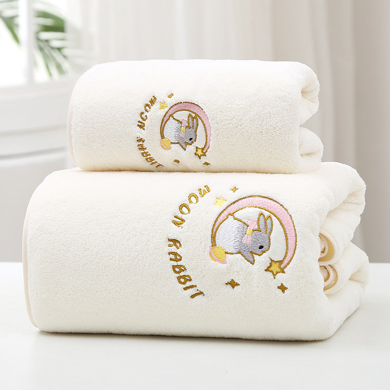 Coral velvet thickened high-end bath towel embroidered with moon