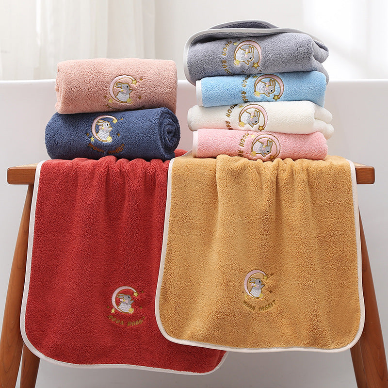 Coral velvet thickened high-end bath towel embroidered with moon