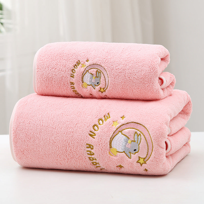 Coral velvet thickened high-end bath towel embroidered with moon