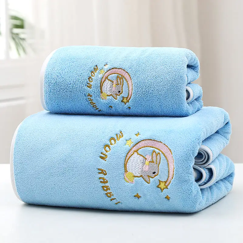 Coral velvet thickened high-end bath towel embroidered with moon