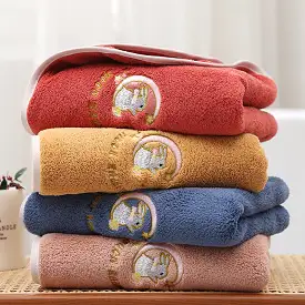 Coral velvet thickened high-end bath towel embroidered with moon