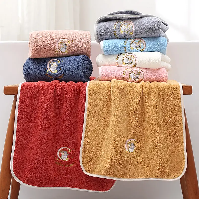 Coral velvet thickened high-end bath towel embroidered with moon