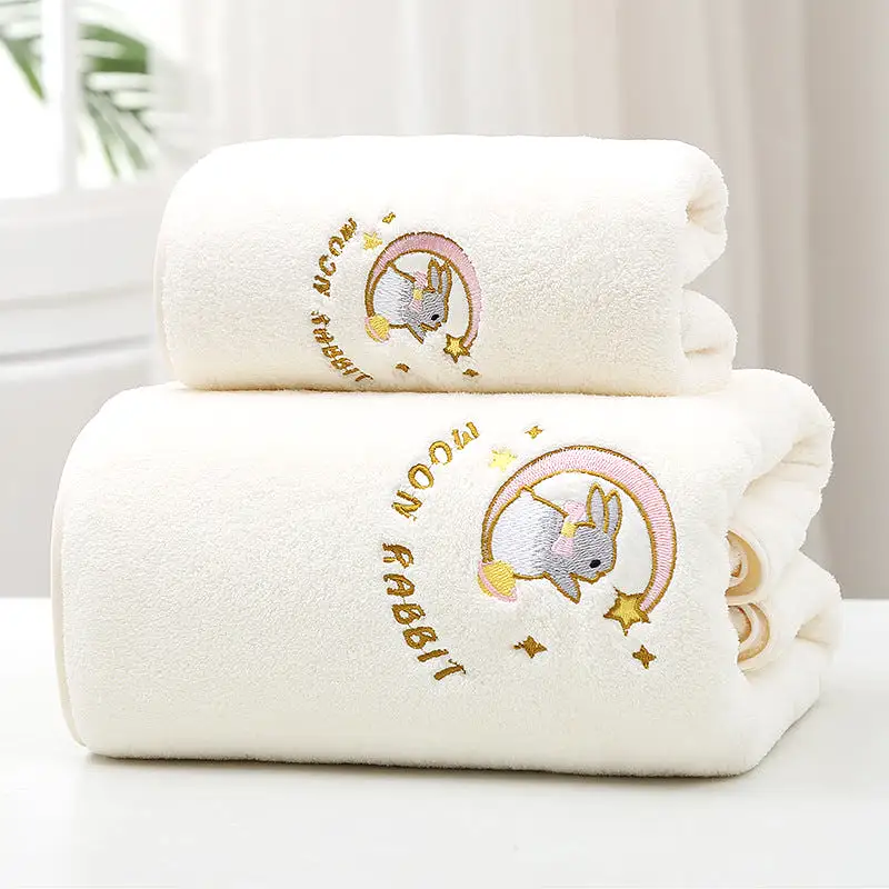 Coral velvet thickened high-end bath towel embroidered with moon