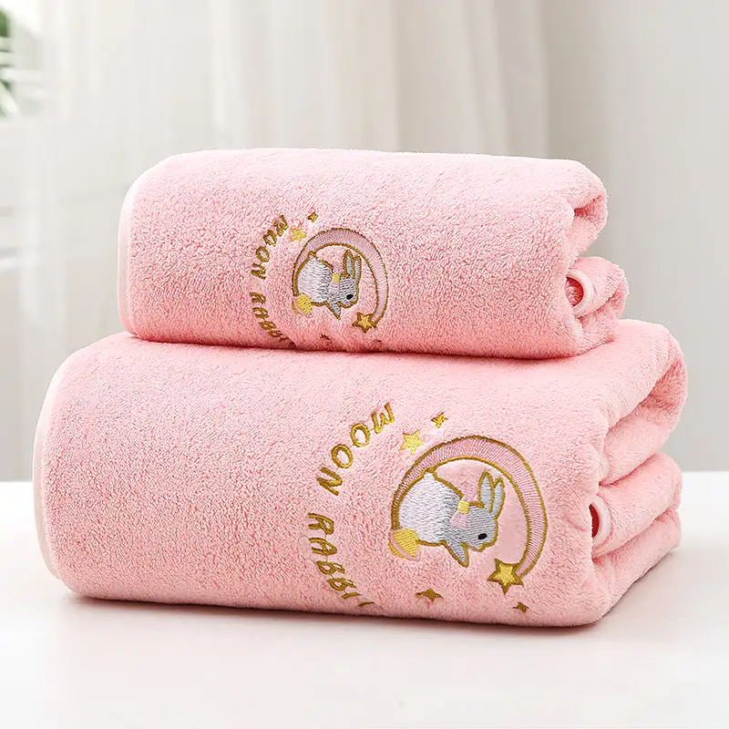 Coral velvet thickened high-end bath towel embroidered with moon