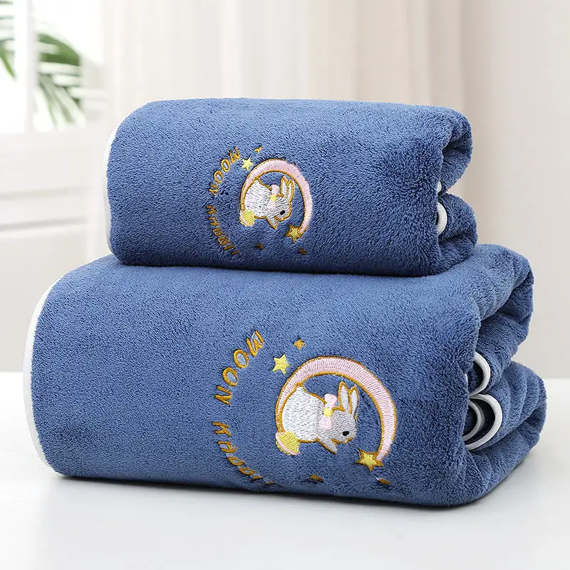 Coral velvet thickened high-end bath towel embroidered with moon