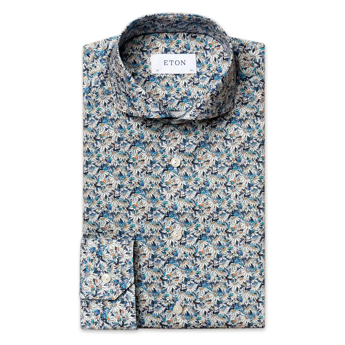 Eton - Slim Fit Stained Floral Print Shirt in Blue