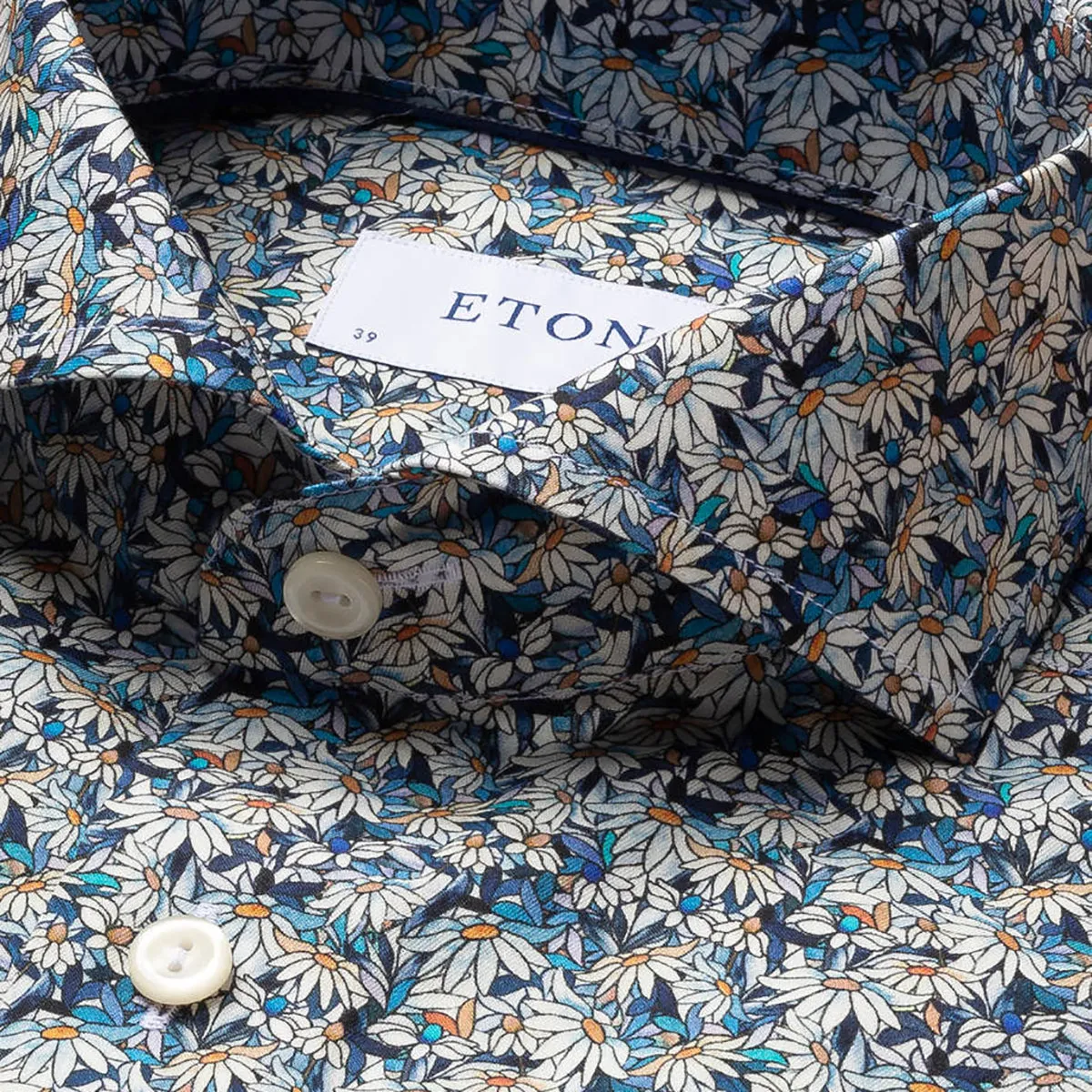 Eton - Slim Fit Stained Floral Print Shirt in Blue