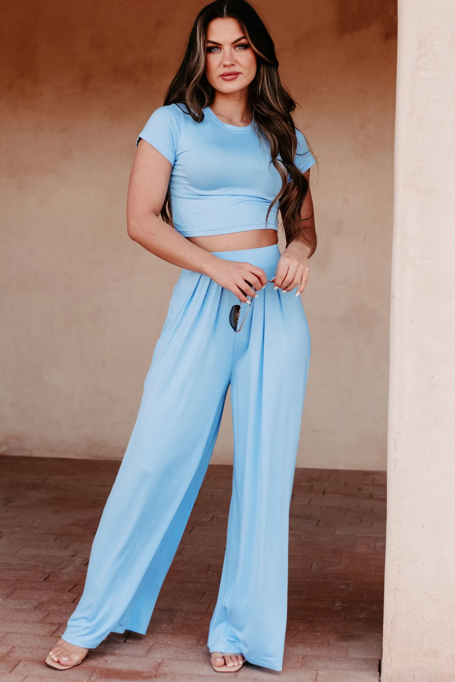 Fashionable Finesse Crop Top & Palazzo Pant Set (Baby Blue)