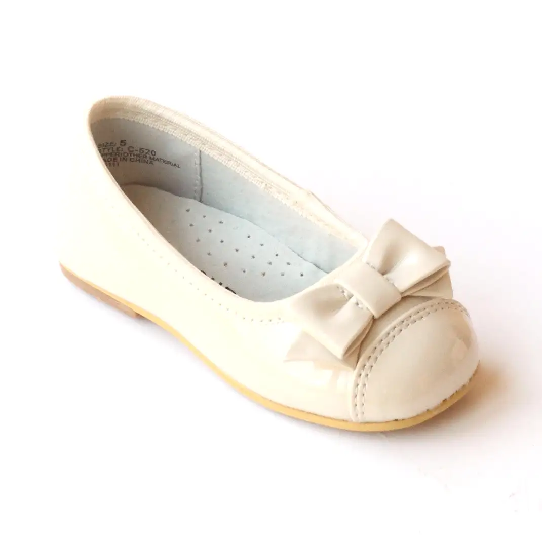 FINAL SALE - L'Amour Girls C-520 Patent Cream Bow Dress Flats