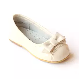 FINAL SALE - L'Amour Girls C-520 Patent Cream Bow Dress Flats