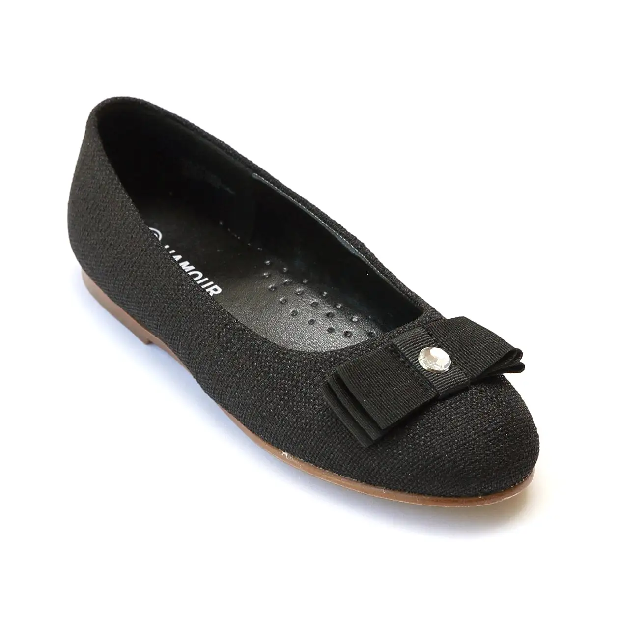 FINAL SALE - L'Amour Girls D638 Black Linen Ballet Flats