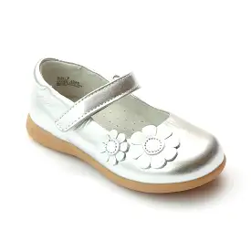 FINAL SALE - L'Amour Girls J348 Silver Sporty Flower Mary Janes