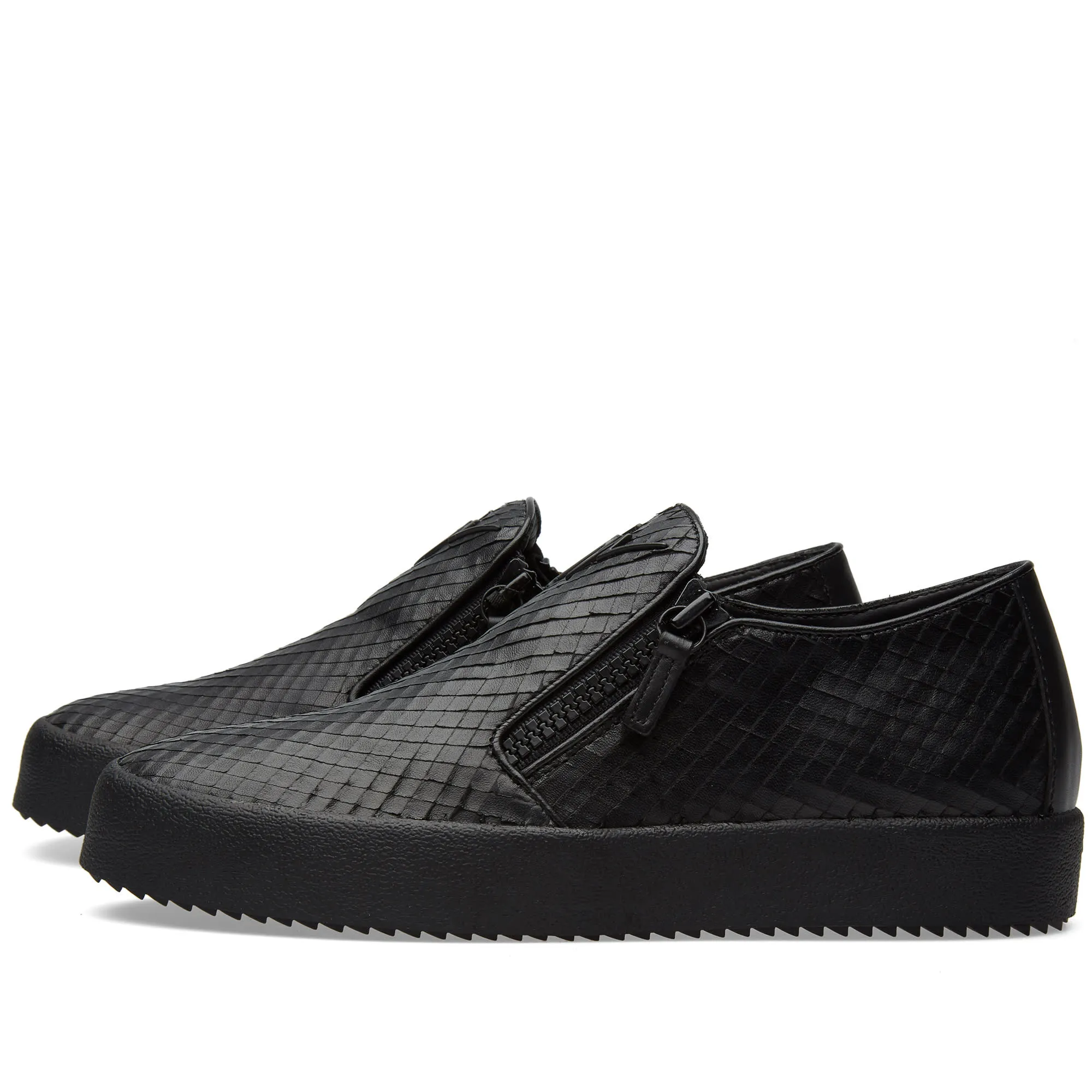 Giuseppe Zanotti Lasered Leather Slip On SneakerBlack