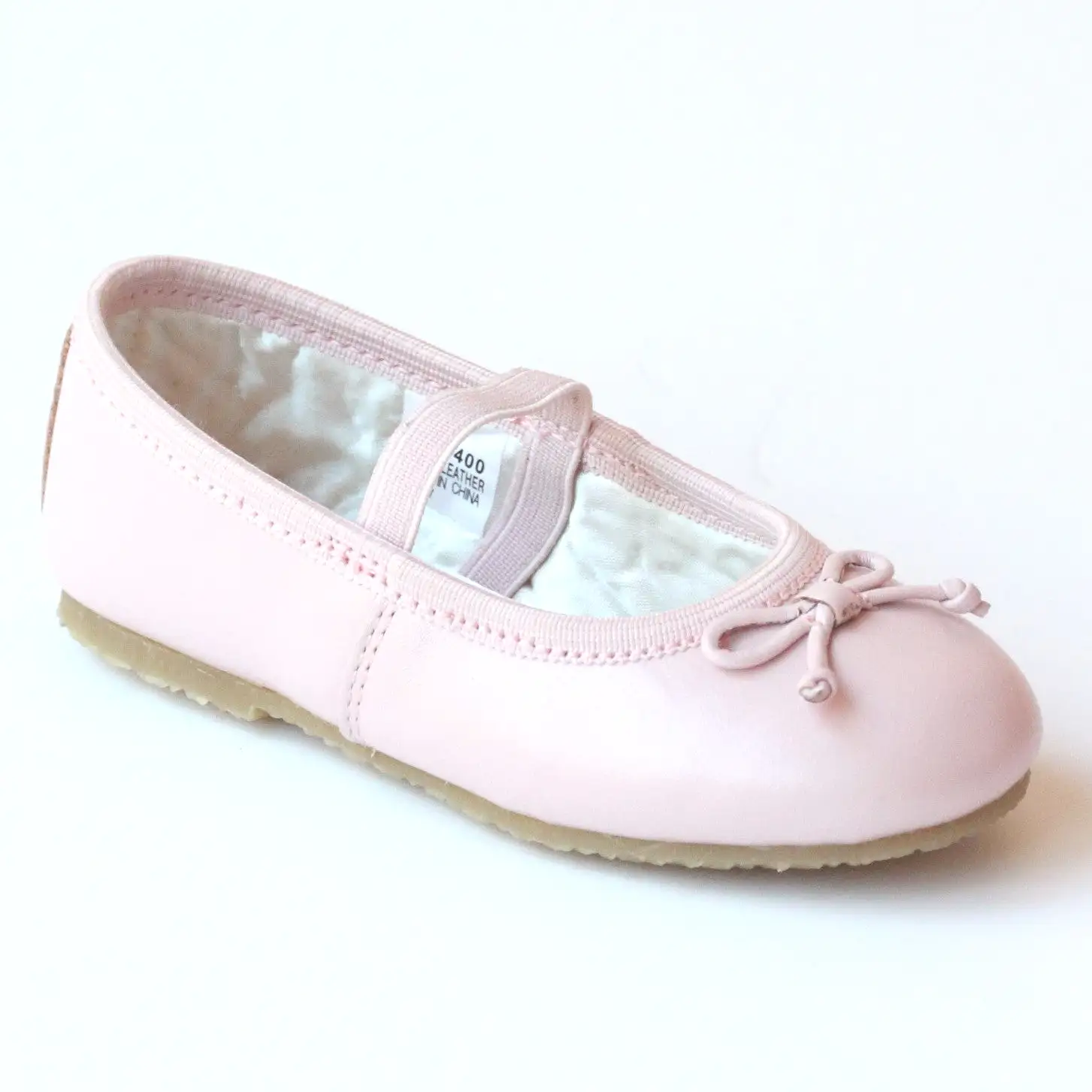 L'Amour Girls 400 Pink Bow Leather Ballet Flats