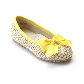 L'Amour Girls B920 Faux Straw Bow Flats