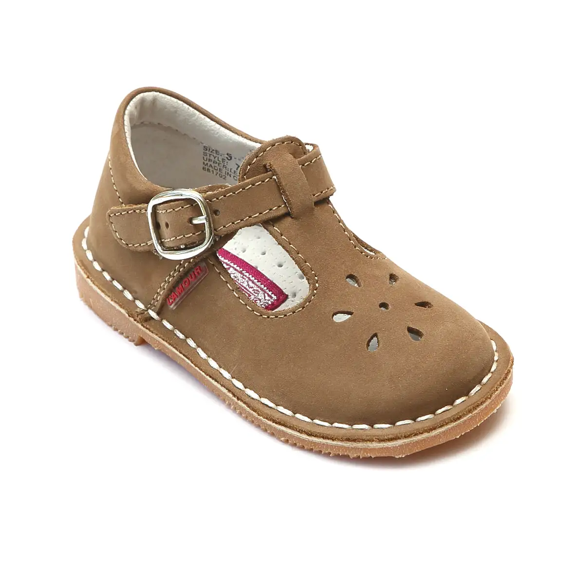 L'Amour Girls Classic 751 Nubuck Khaki Leather Mary Janes