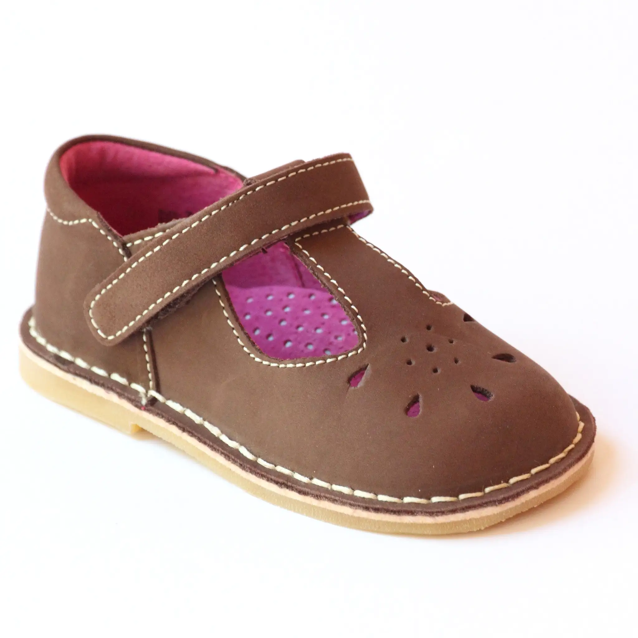 L'Amour Girls Classic D502 Brown Nubuck Leather Mary Janes